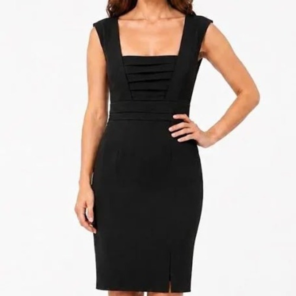 Vintage Y2K White House Black Market Black Pleated Sheath Dress Leopard Lining 6